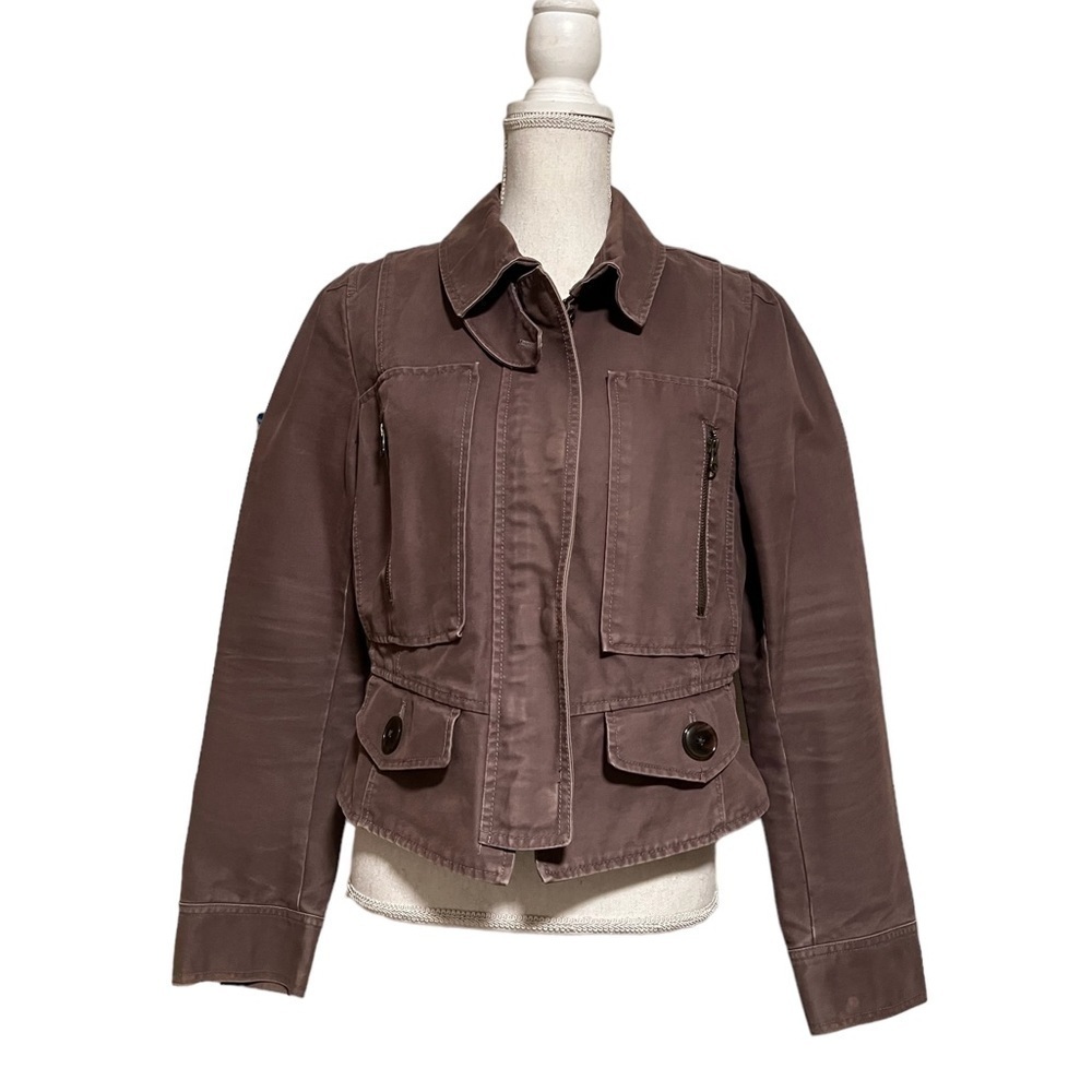 LOFT WOMENS UTILITY STYLE CHALKY BROWN ZIPPERED JACKET SIZE 12
